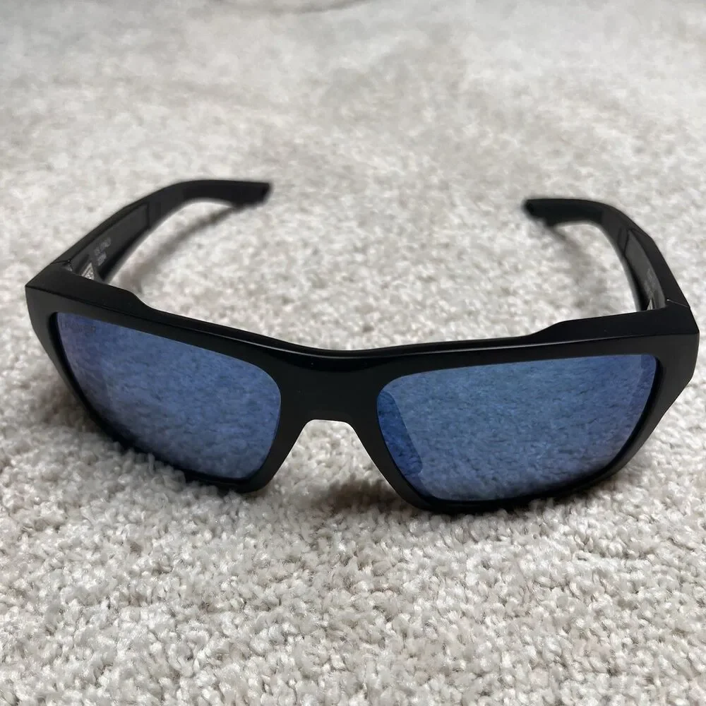 NEW Fin-Nor Rum Line Polarized Sunglasses Matte Black Mirrored Blue Lens w/ Case